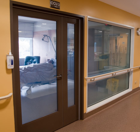 Example of a clear glass hospital door before InstaVue is powered on